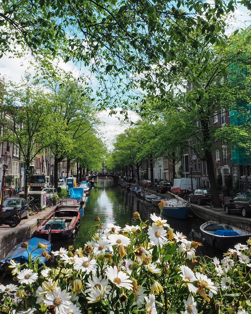 Amsterdam city break with canal houses, bridges and bicycles
