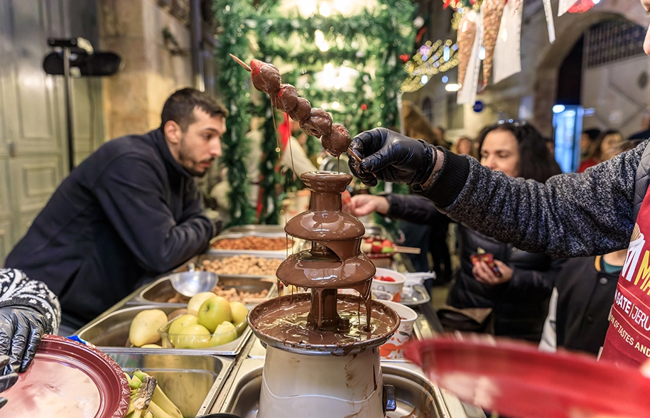 Christmas market food and drink including festive stalls and winter treats