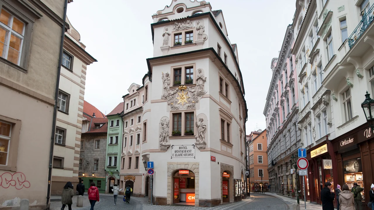 Historic buildings and a cobbled street in Prague’s Old Town