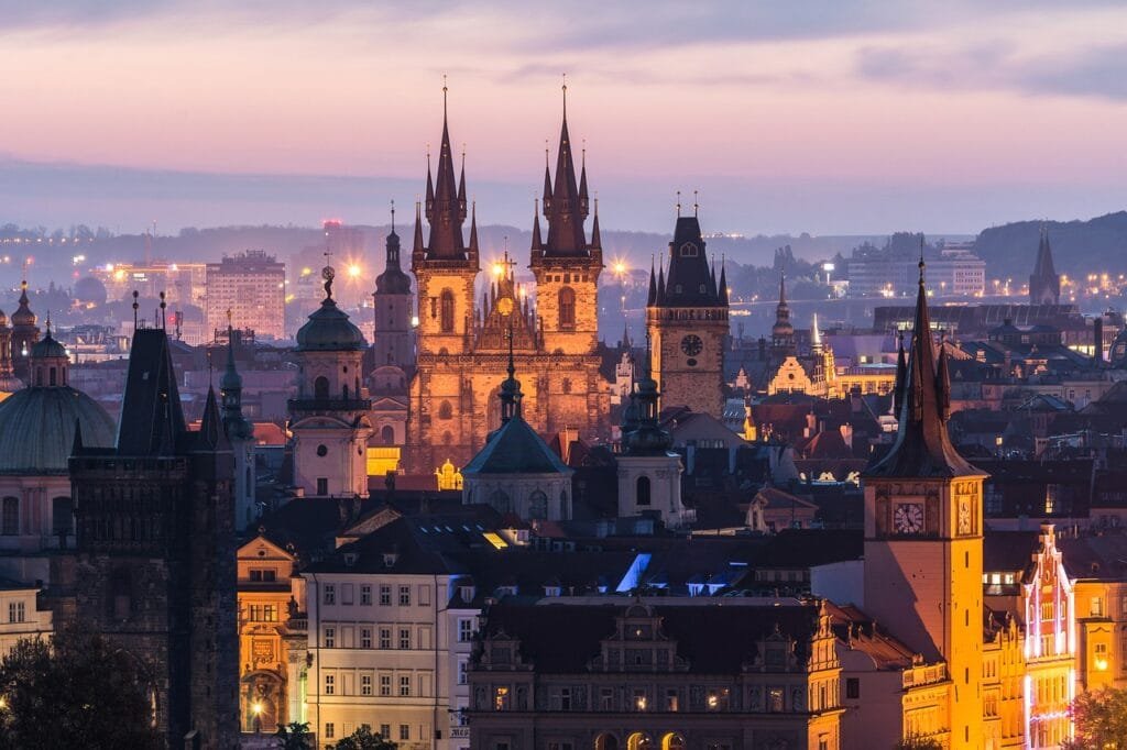 prague with many towers and a castle