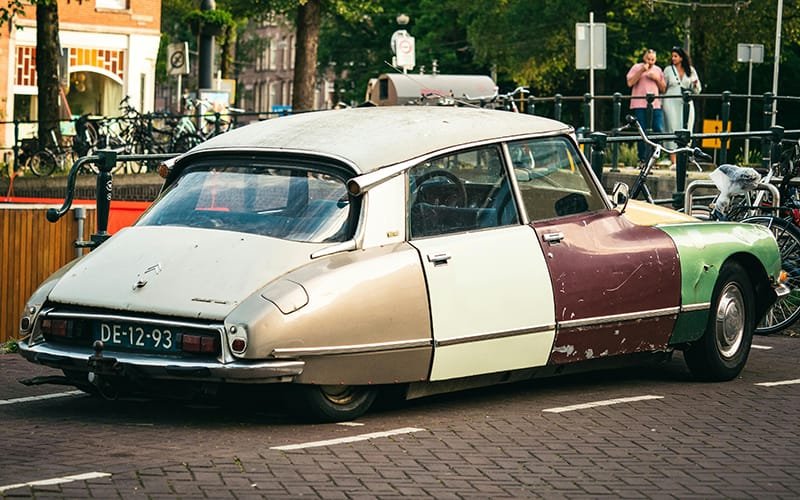 a car parked on the side of a road