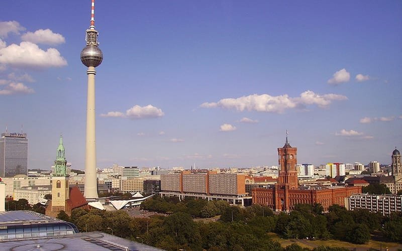 tv tower above city skyline