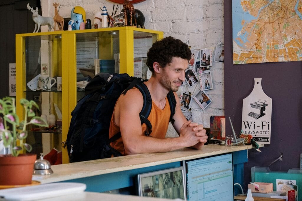 a man sitting at a counter