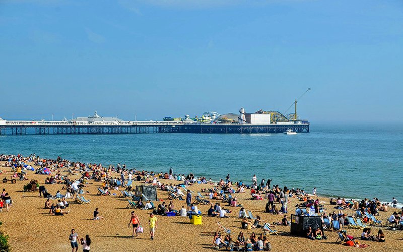 a large group of people on a beach