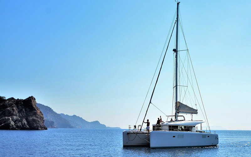 a catamaran on the sea